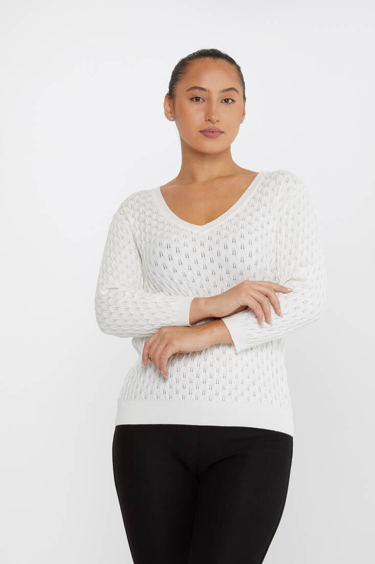 Kazee - Kadın Triko Kendinden Dokumalı Ekru - 31247 | KAZEE Kazee - Kadın Triko Kendinden Dokumalı Ekru - 31247 | KAZEE