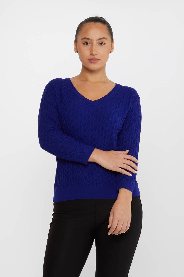 Kadın Triko Kendinden Dokumalı Saks - 31247 | KAZEE Kadın Triko Kendinden Dokumalı Saks - 31247 | KAZEE