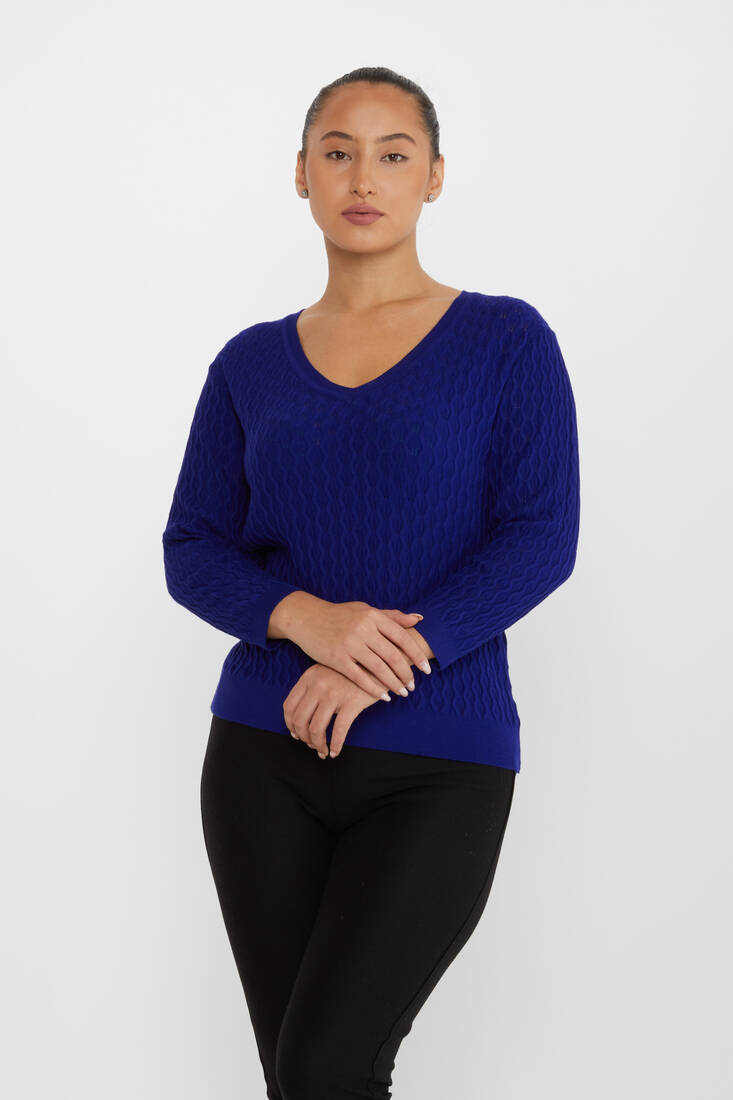 Kadın Triko Kendinden Dokumalı Saks - 31247 | KAZEE Kadın Triko Kendinden Dokumalı Saks - 31247 | KAZEE