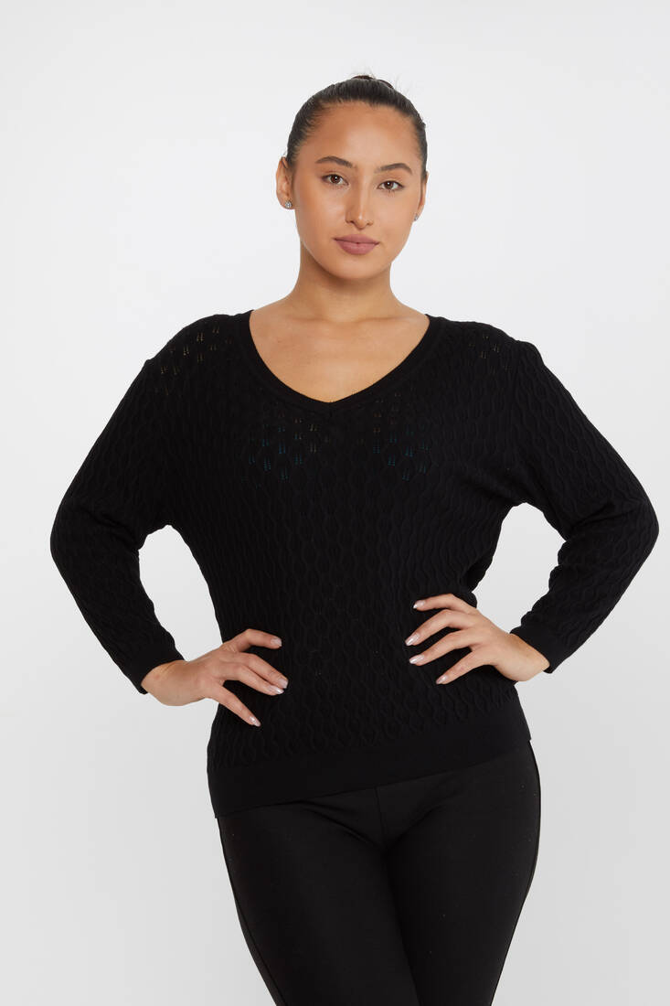 Kazee - Kadın Triko Kendinden Dokumalı Siyah - 31247 | KAZEE Kazee - Kadın Triko Kendinden Dokumalı Siyah - 31247 | KAZEE