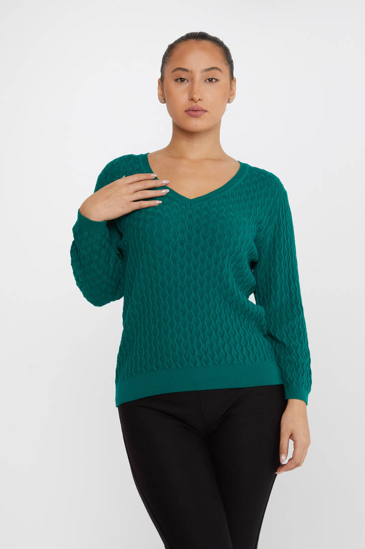 Kazee - Kadın Triko Kendinden Dokumalı Yeşil - 31247 | KAZEE Kazee - Kadın Triko Kendinden Dokumalı Yeşil - 31247 | KAZEE
