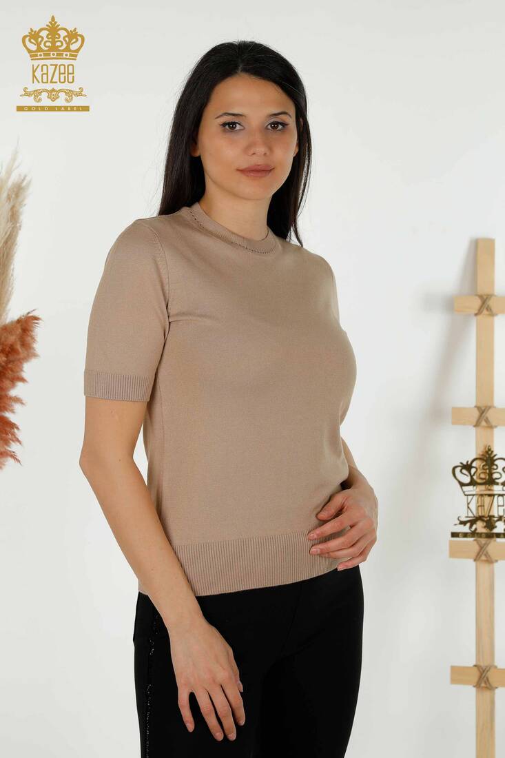 Kazee - Kadın Triko Kısa Kollu Bej - 30255 | KAZEE Kazee - Kadın Triko Kısa Kollu Bej - 30255 | KAZEE