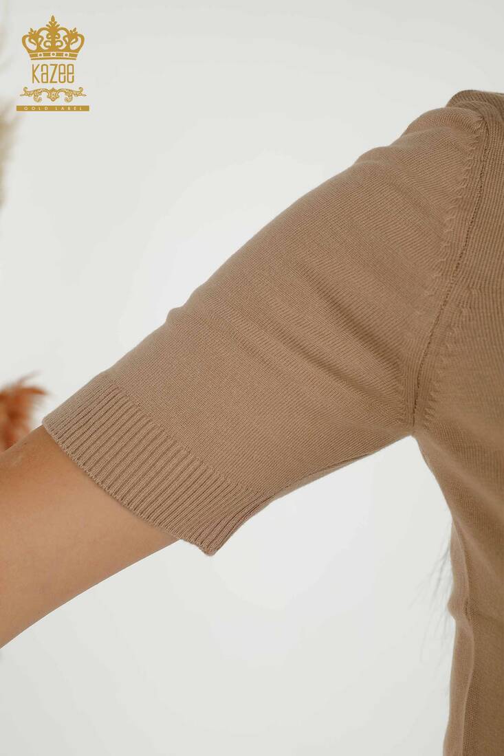 Kadın Triko Kısa Kollu Bej - 30255 | KAZEE Kadın Triko Kısa Kollu Bej - 30255 | KAZEE