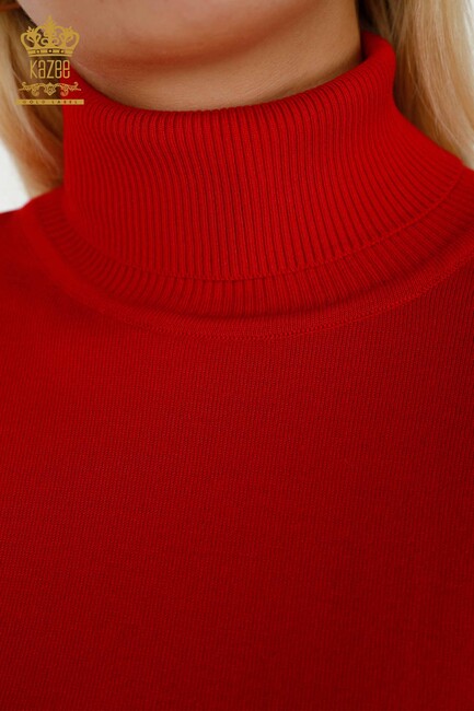 Kadın Triko Kolları Tül Detaylı Kırmızı - 15195 | KAZEE - Thumbnail
