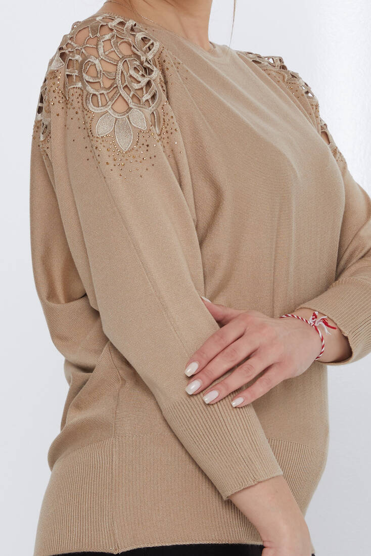 Kadın Triko Omuz Detaylı Bej - 31288 | KAZEE