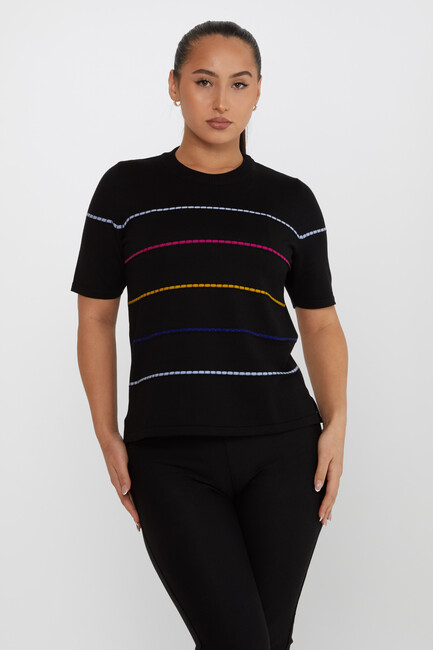 Kazee - Kadın Triko Renkli Çizgi Detaylı Siyah - 31659 | KAZEE Kazee - Kadın Triko Renkli Çizgi Detaylı Siyah - 31659 | KAZEE