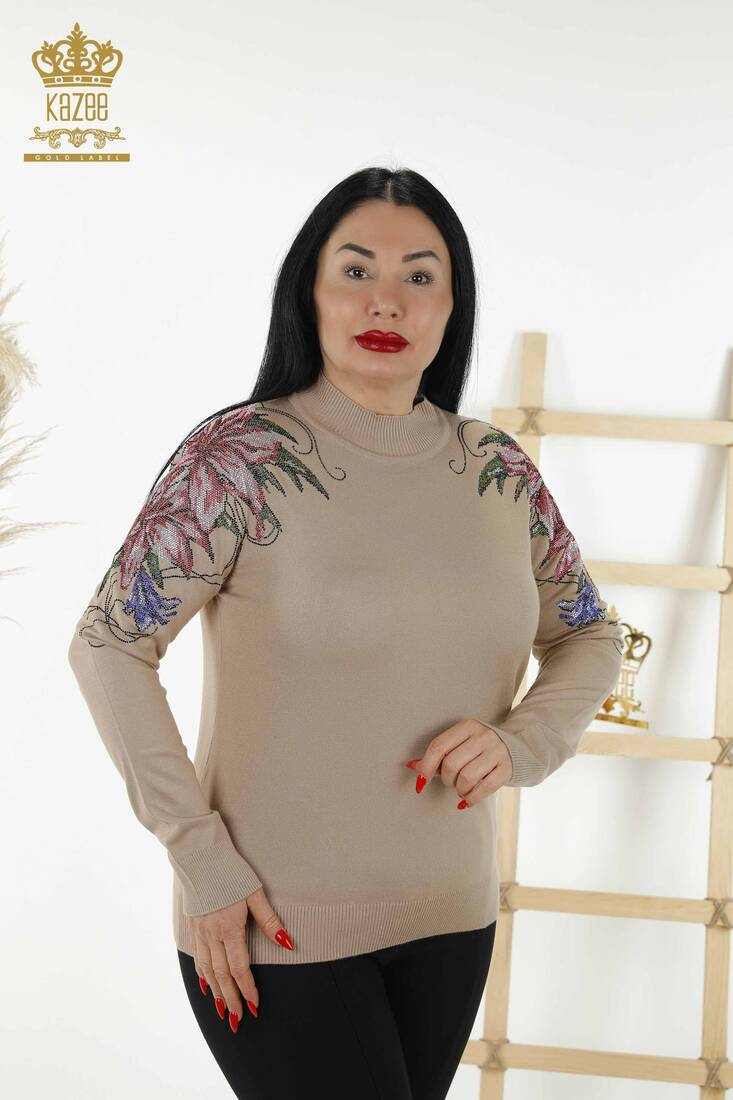 Kazee - Kadın Triko Renkli Taş İşlemeli Bej - 30007 | KAZEE Kazee - Kadın Triko Renkli Taş İşlemeli Bej - 30007 | KAZEE