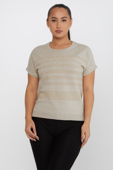 Kazee - Kadın Triko Simli Detaylı Vizon - 31652 | KAZEE Kazee - Kadın Triko Simli Detaylı Vizon - 31652 | KAZEE