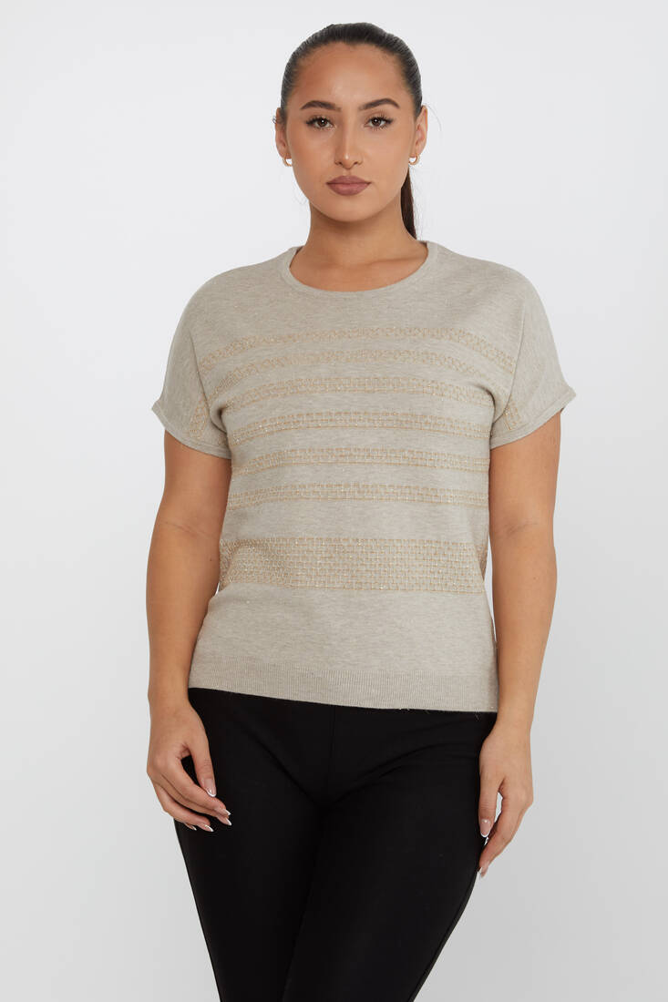 Kazee - Kadın Triko Simli Detaylı Vizon - 31652 | KAZEE