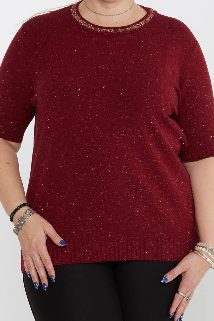 Kadın Triko Simli Yaka Detaylı Bordo - 31610 | KAZEE Kadın Triko Simli Yaka Detaylı Bordo - 31610 | KAZEE