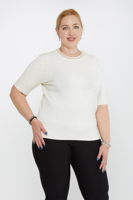 Kazee - Kadın Triko Simli Yaka Detaylı Ekru - 31610 | KAZEE Kazee - Kadın Triko Simli Yaka Detaylı Ekru - 31610 | KAZEE