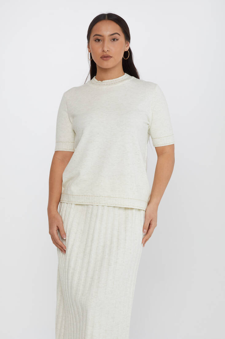 Kazee - Kadın Triko Simli Yaka Detaylı Ekru - 31626 | KAZEE Kazee - Kadın Triko Simli Yaka Detaylı Ekru - 31626 | KAZEE