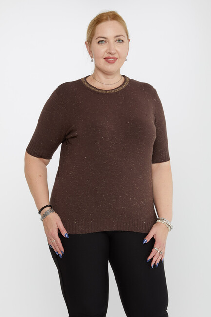 Kazee - Kadın Triko Simli Yaka Detaylı Kahve - 31610 | KAZEE Kazee - Kadın Triko Simli Yaka Detaylı Kahve - 31610 | KAZEE