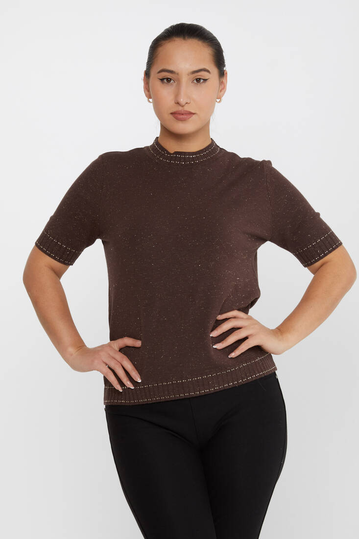 Kazee - Kadın Triko Simli Yaka Detaylı Kahve - 31626 | KAZEE Kazee - Kadın Triko Simli Yaka Detaylı Kahve - 31626 | KAZEE