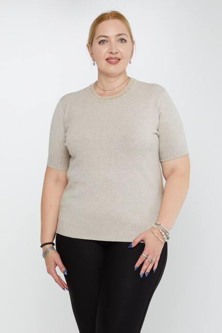 Kazee - Kadın Triko Simli Yaka Detaylı Vizon - 31610 | KAZEE Kazee - Kadın Triko Simli Yaka Detaylı Vizon - 31610 | KAZEE