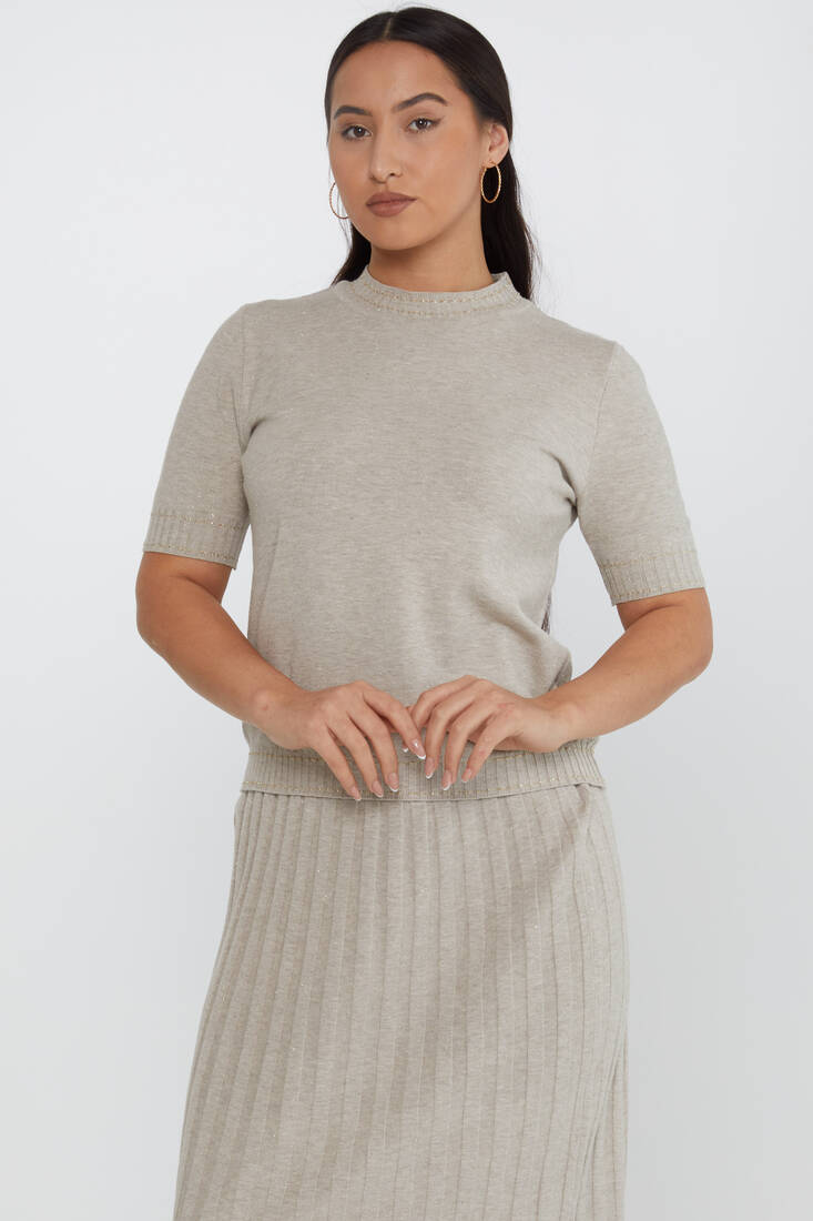 Kazee - Kadın Triko Simli Yaka Detaylı Vizon - 31626 | KAZEE Kazee - Kadın Triko Simli Yaka Detaylı Vizon - 31626 | KAZEE