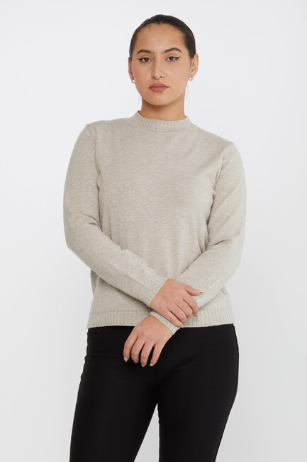 Kazee - Kadın Triko Simli Yaka Detaylı Vizon - 31628 | KAZEE