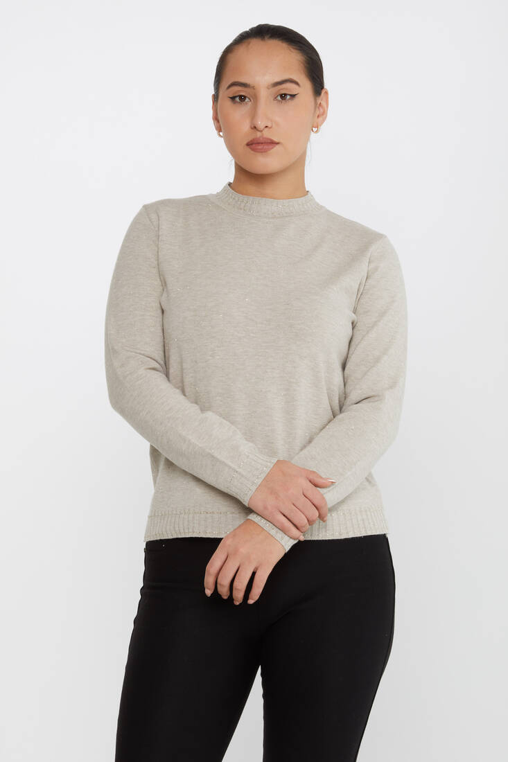 Kazee - Kadın Triko Simli Yaka Detaylı Vizon - 31628 | KAZEE Kazee - Kadın Triko Simli Yaka Detaylı Vizon - 31628 | KAZEE