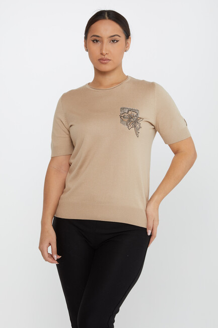 Kazee - Kadın Triko Taş Detaylı Bej - 31594 | KAZEE