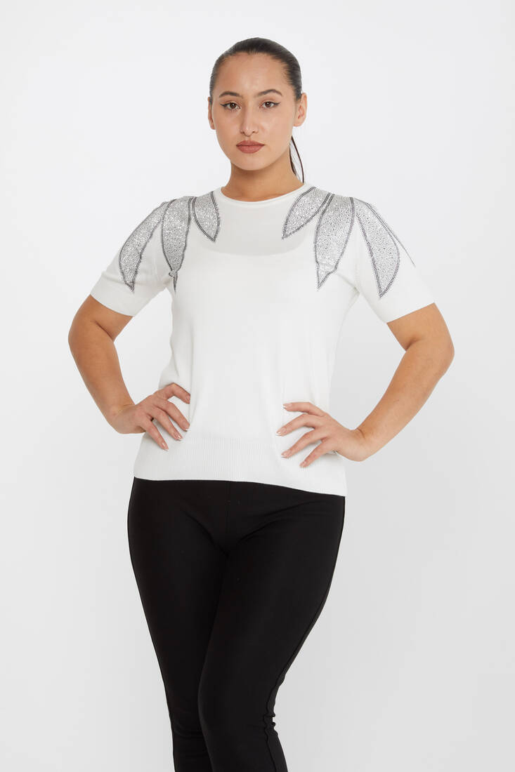 Kazee - Kadın Triko Taş Detaylı Ekru - 30792 | KAZEE