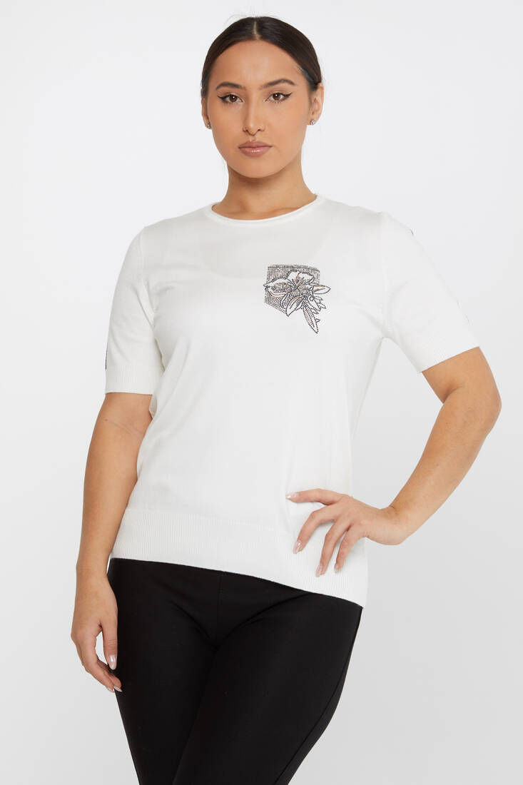 Kazee - Kadın Triko Taş Detaylı Ekru - 31594 | KAZEE
