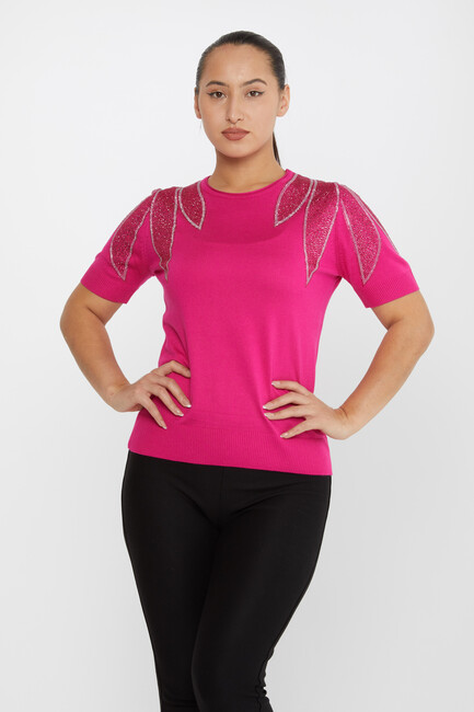 Kazee - Kadın Triko Taş Detaylı Fuşya - 30792 | KAZEE