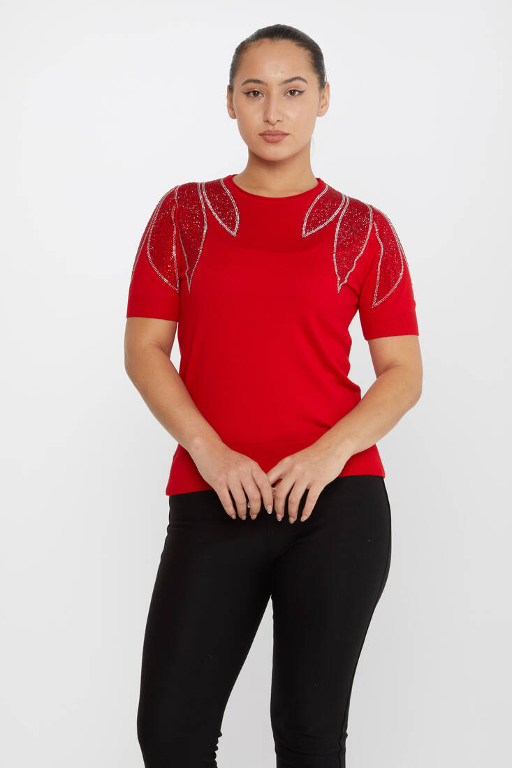 Kazee - Kadın Triko Taş Detaylı Kırmızı - 30792 | KAZEE