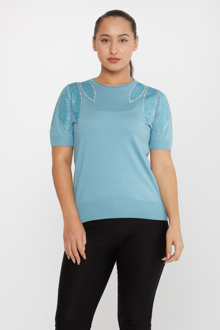 Kazee - Kadın Triko Taş Detaylı Mavi - 30792 | KAZEE Kazee - Kadın Triko Taş Detaylı Mavi - 30792 | KAZEE
