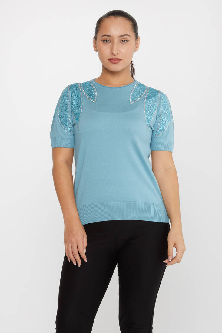 Kazee - Kadın Triko Taş Detaylı Mavi - 30792 | KAZEE