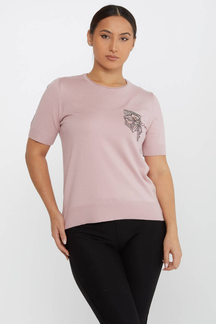 Kazee - Kadın Triko Taş Detaylı Pudra - 31594 | KAZEE