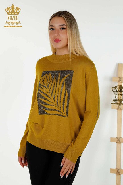 Kazee - Kadın Triko Taş Detaylı Safran - 30448 | KAZEE