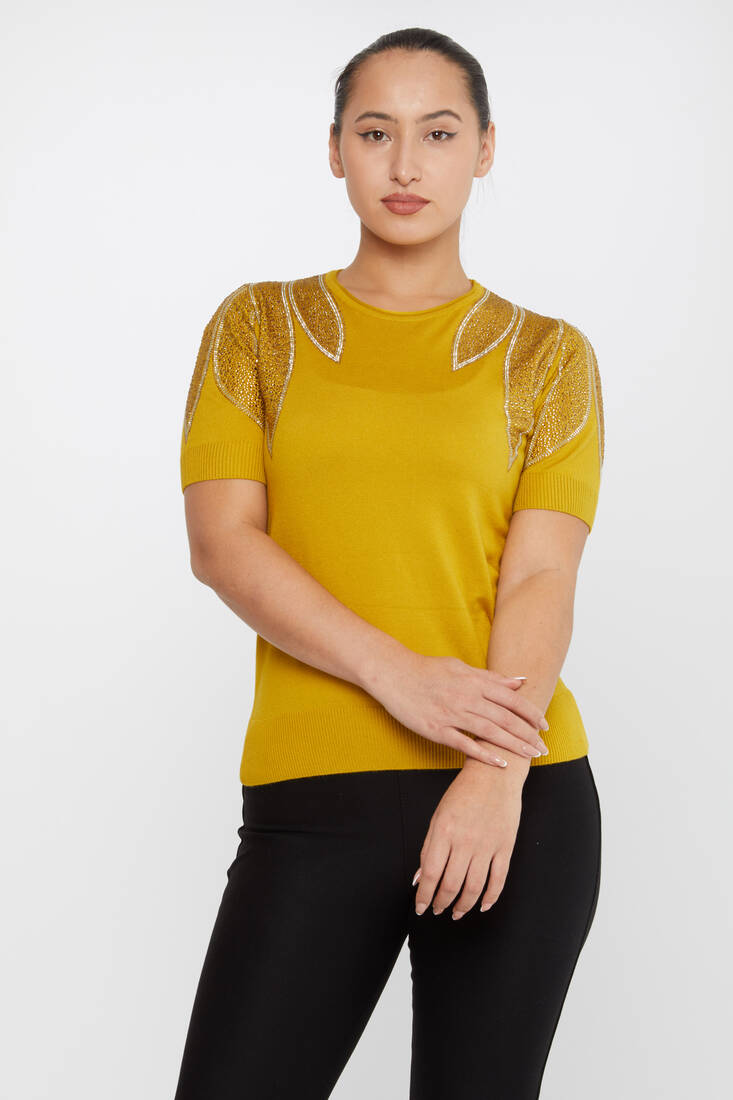 Kazee - Kadın Triko Taş Detaylı Safran - 30792 | KAZEE