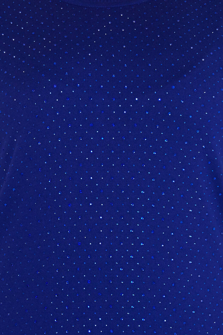 سترة نسائية محبوكة بتفاصيل حجرية من طراز أمريكي ساكسفون - 31864 | كازي