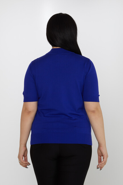 سترة نسائية محبوكة بتفاصيل حجرية من طراز أمريكي ساكسفون - 31864 | كازي - Thumbnail