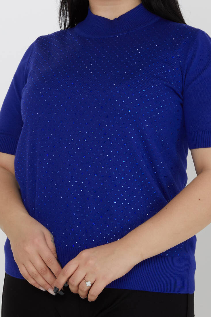 سترة نسائية محبوكة بتفاصيل حجرية من طراز أمريكي ساكسفون - 31864 | كازي