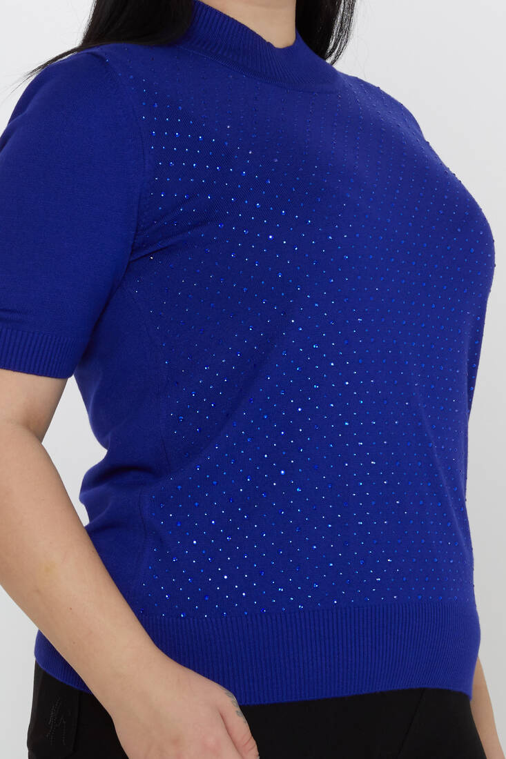 سترة نسائية محبوكة بتفاصيل حجرية من طراز أمريكي ساكسفون - 31864 | كازي