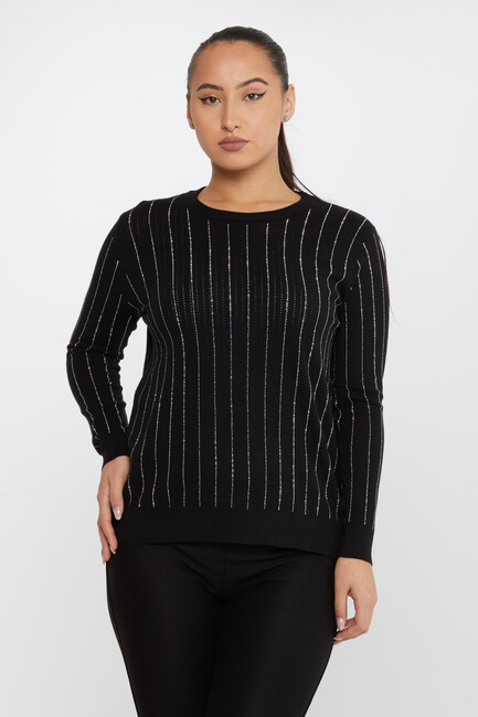 Kazee - Kadın Triko Taş Detaylı Siyah-Ekru - 31110 | KAZEE