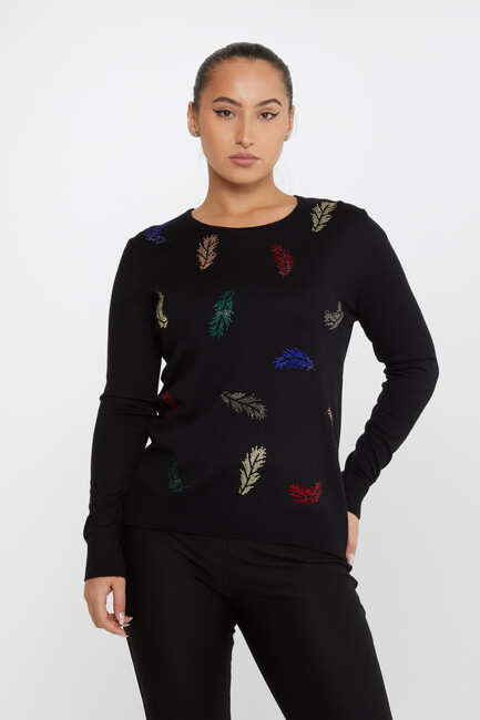 Kazee - Kadın Triko Taş Detaylı Uzun Kollu Siyah - 31569 | KAZEE