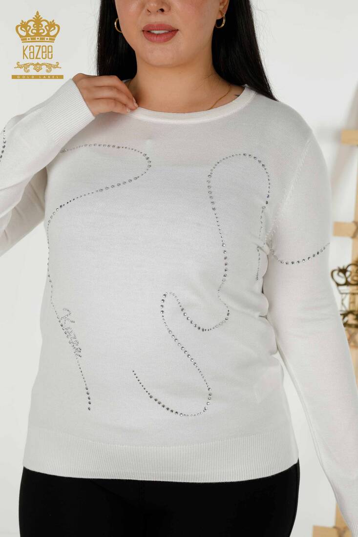 Kadın Triko Taş İşlemeli Ekru - 30157 | KAZEE Kadın Triko Taş İşlemeli Ekru - 30157 | KAZEE