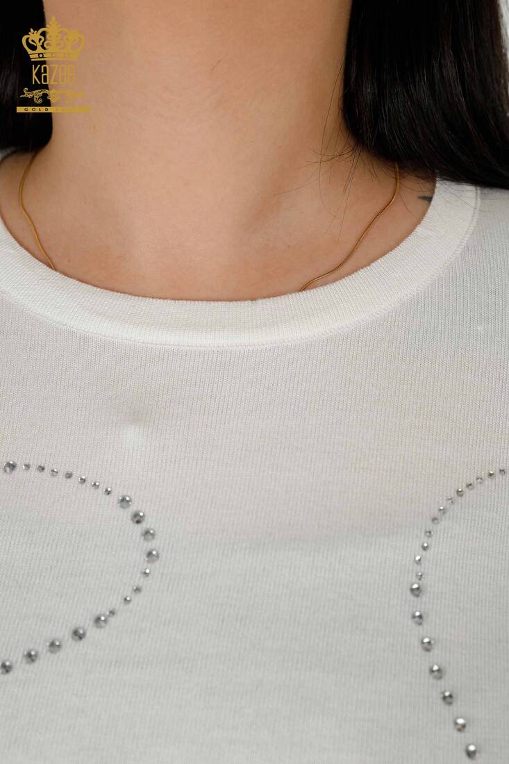Kadın Triko Taş İşlemeli Ekru - 30157 | KAZEE Kadın Triko Taş İşlemeli Ekru - 30157 | KAZEE