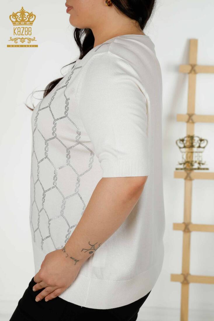 Kadın Triko Taş İşlemeli Ekru - 30317 | KAZEE Kadın Triko Taş İşlemeli Ekru - 30317 | KAZEE