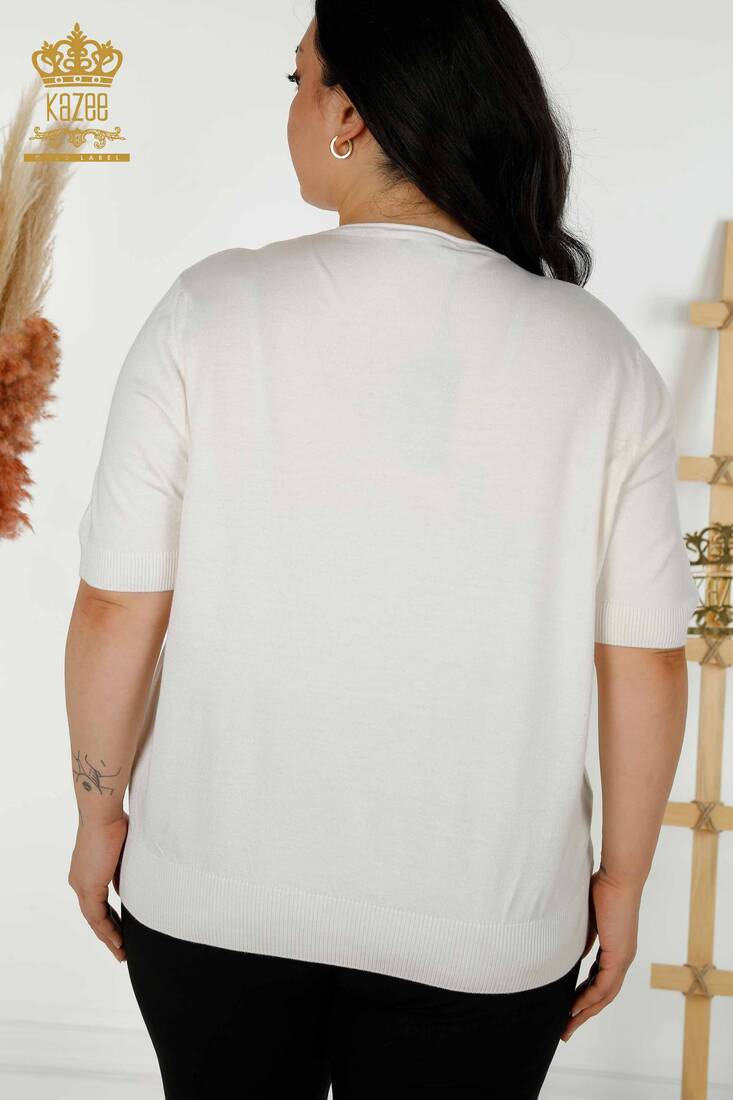 Kadın Triko Taş İşlemeli Ekru - 30317 | KAZEE Kadın Triko Taş İşlemeli Ekru - 30317 | KAZEE