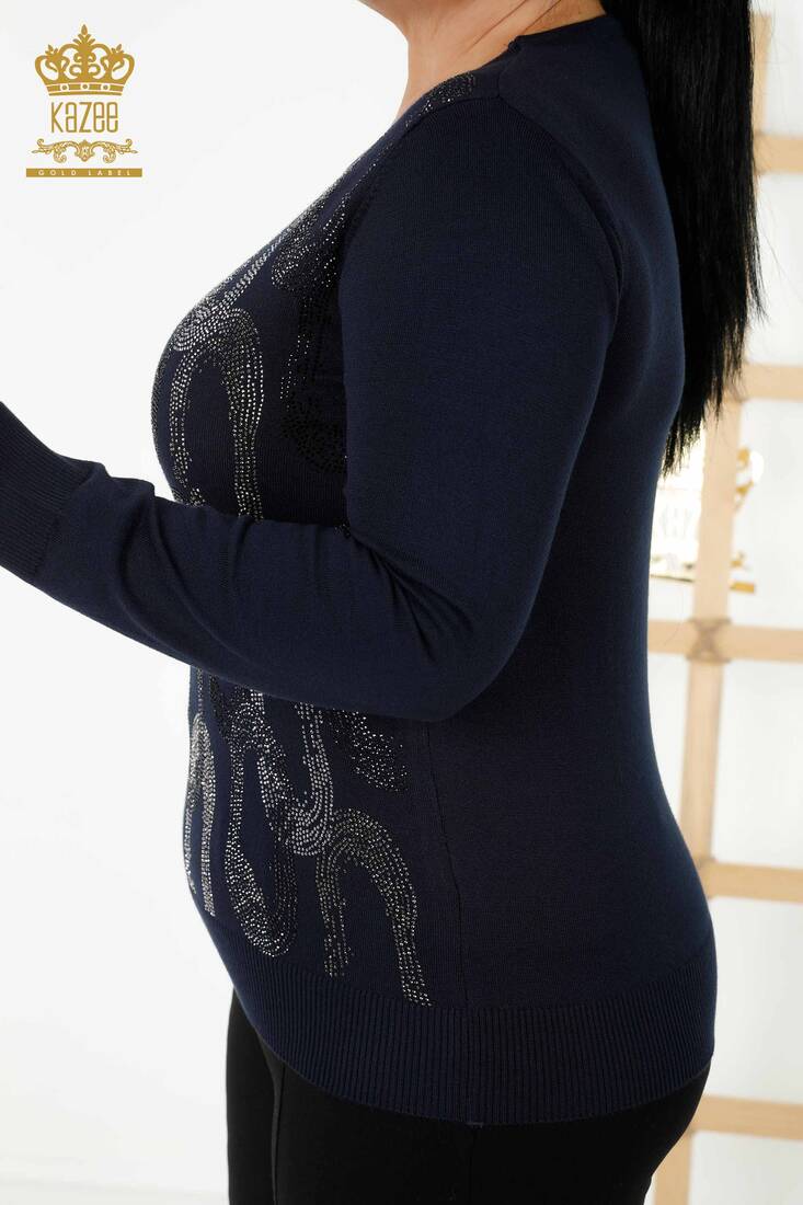 Kadın Triko Taş İşlemeli Lacivert - 16964 | KAZEE Kadın Triko Taş İşlemeli Lacivert - 16964 | KAZEE