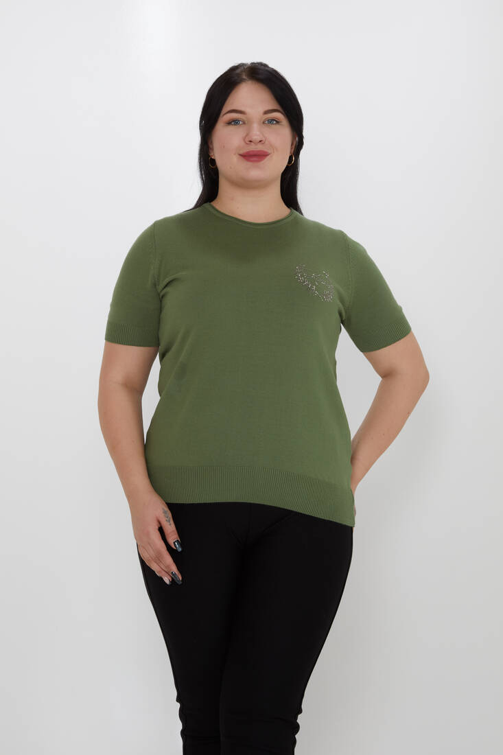 Kazee - Kadın Triko Taşlı Kazee Yazı Detaylı Haki - 31773 | KAZEE Kazee - Kadın Triko Taşlı Kazee Yazı Detaylı Haki - 31773 | KAZEE
