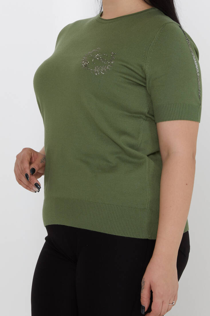 Kadın Triko Taşlı Kazee Yazı Detaylı Haki - 31773 | KAZEE Kadın Triko Taşlı Kazee Yazı Detaylı Haki - 31773 | KAZEE