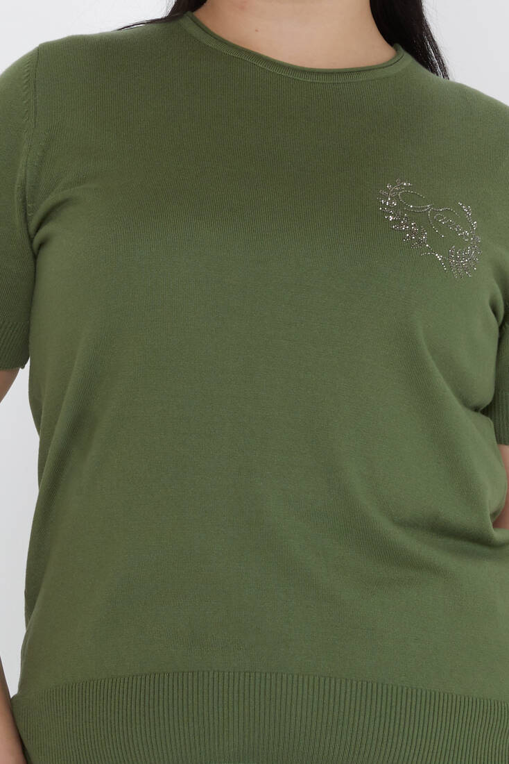 Kadın Triko Taşlı Kazee Yazı Detaylı Haki - 31773 | KAZEE Kadın Triko Taşlı Kazee Yazı Detaylı Haki - 31773 | KAZEE