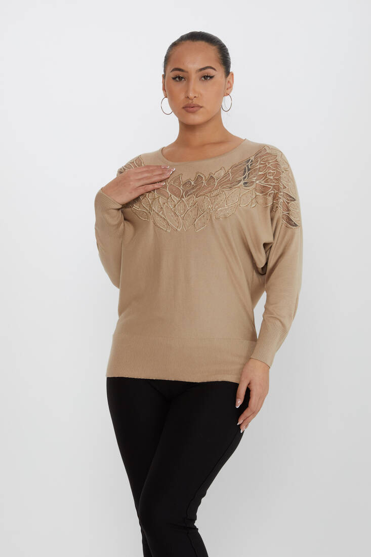 Kazee - Kadın Triko Taşlı Nakışlı Bej - 16942 | KAZEE Kazee - Kadın Triko Taşlı Nakışlı Bej - 16942 | KAZEE