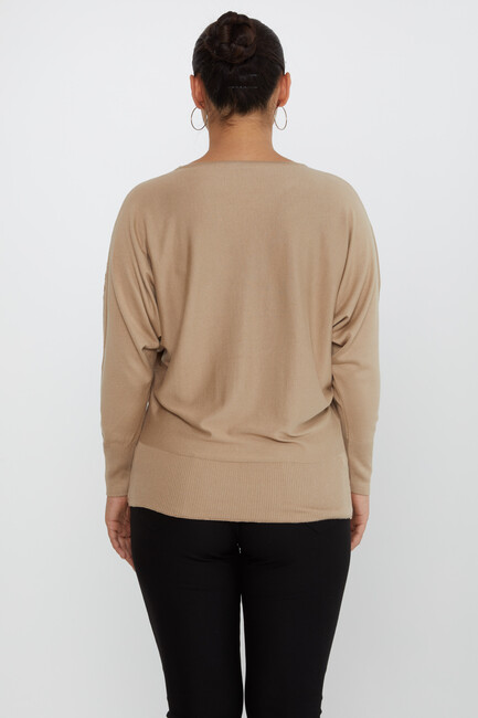 Kadın Triko Taşlı Nakışlı Bej - 16942 | KAZEE - Thumbnail