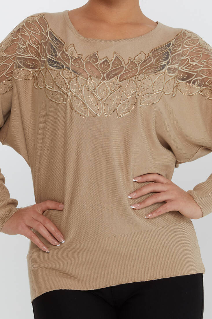 Kadın Triko Taşlı Nakışlı Bej - 16942 | KAZEE