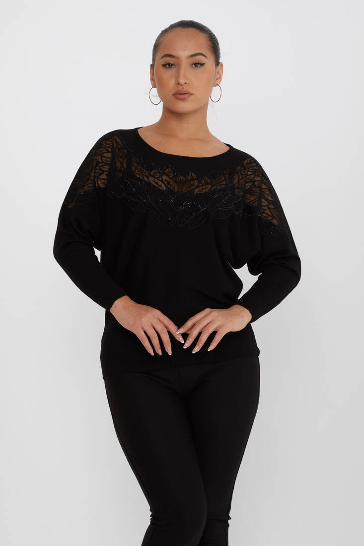 Kazee - Kadın Triko Taşlı Nakışlı Siyah - 16942 | KAZEE Kazee - Kadın Triko Taşlı Nakışlı Siyah - 16942 | KAZEE
